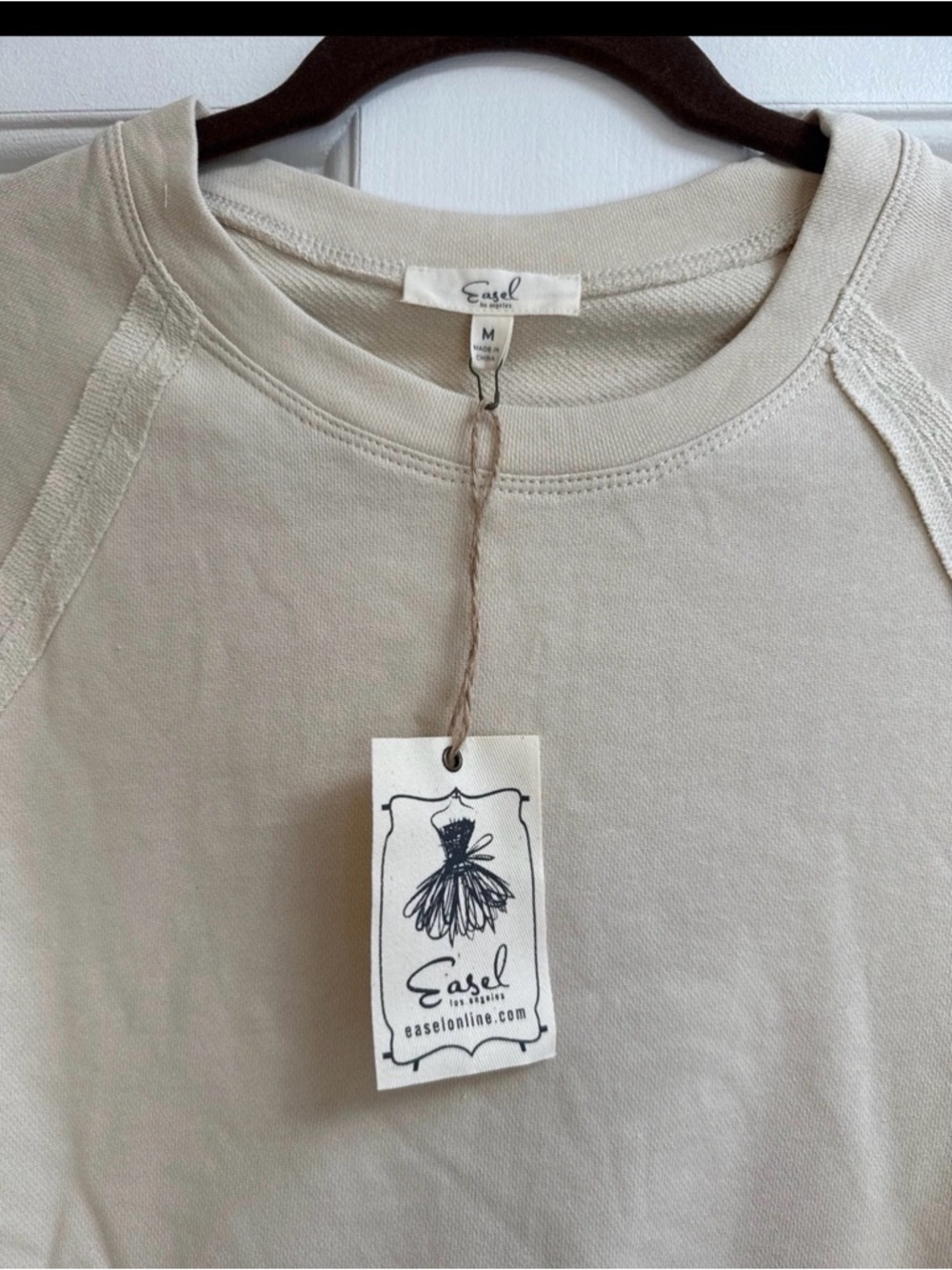 Easel Cream Sweatshirt with Colorblock Sleeve Stripes - Picture 5 of 5